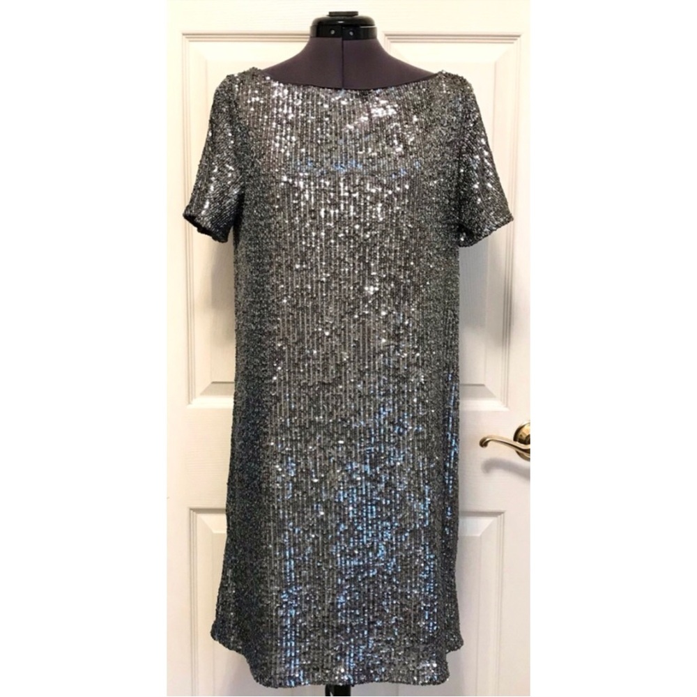 NWT Ann Taylor Silver Sequin Shift Cocktail Dress - Picture 2 of 16
